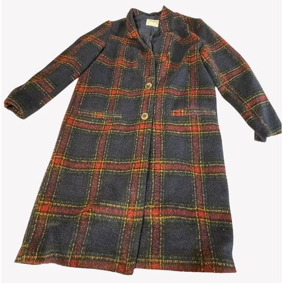 Old Navy Jackets & Blazers - Old Navy Womens Size SMALL Navy Red Plaid Coat Wool Blend Long Duster